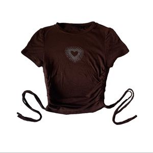 SHEIN gem stone heart heart crop top with draw strings!